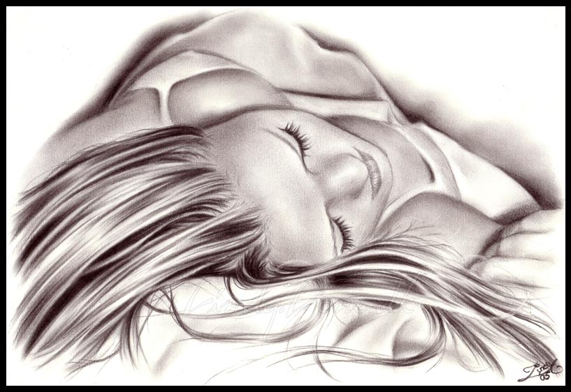 Drawing Girl Sleeping in Bed