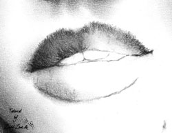 Mouth drawing in charcoal, step 4