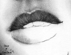 Mouth drawing in charcoal, step 6