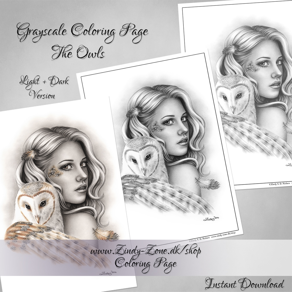 The Owls Coloring Page - Grayscale
