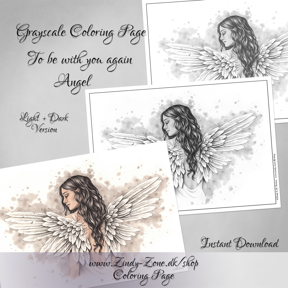 To be with you again Angel Coloring Page - Grayscale